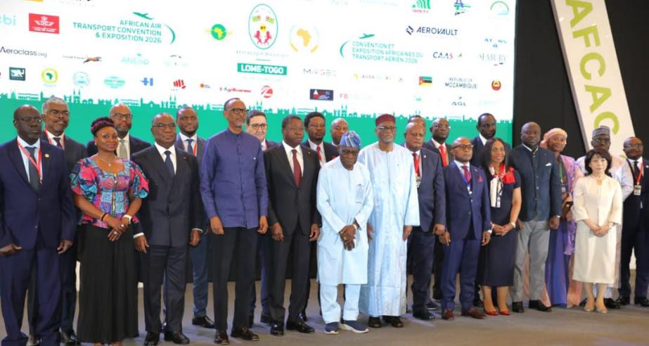 Miniter Sirleaf R. Tyler in photograph with participants at  the African Air Transport Convention & Expo 2026 in Lome, Togo